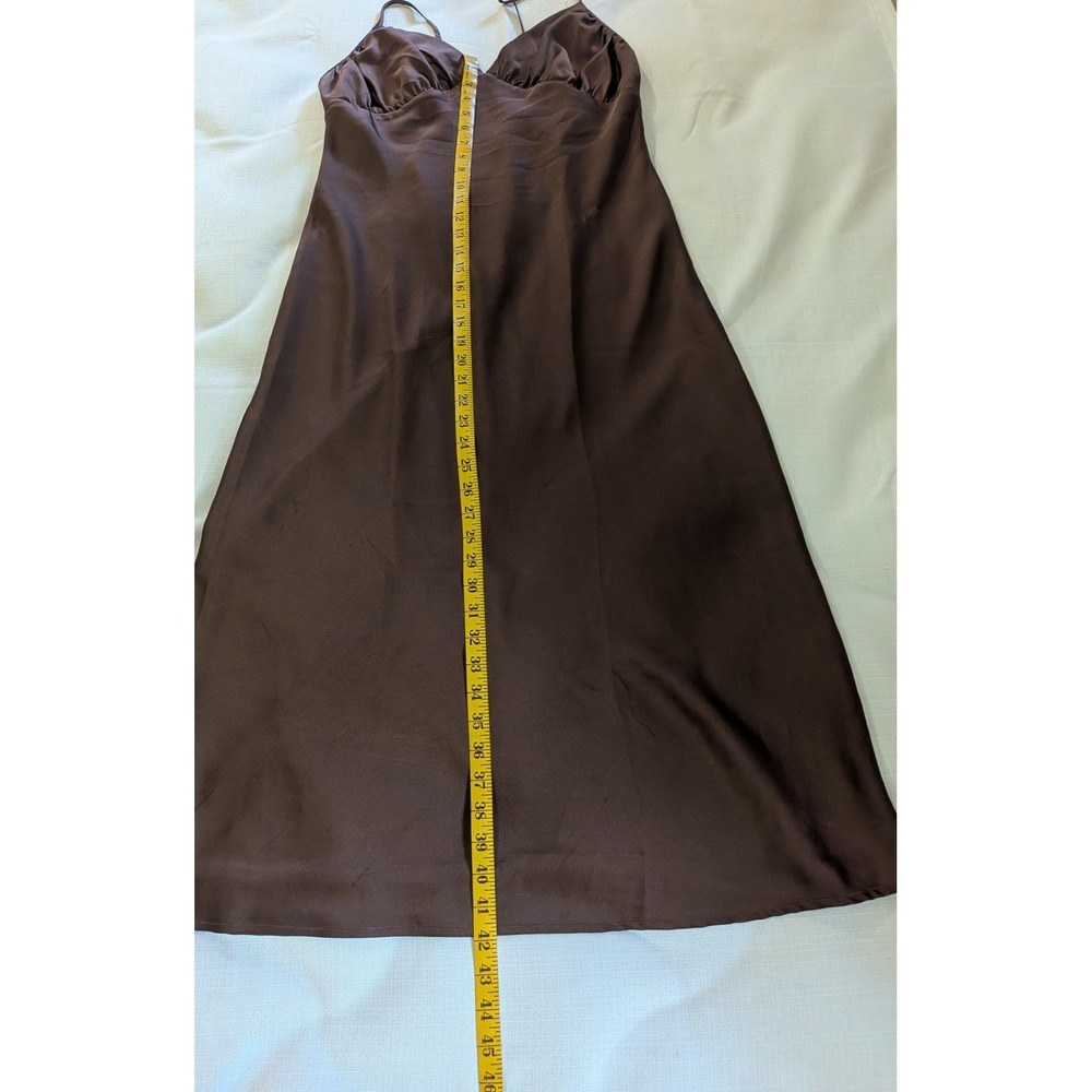 Abercrombie & Fitch Brown Satin Midi Slip Dress Ruched V-Neck Large - Picture 5 of 7